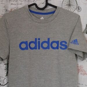Adidas Heather Gray Tee with Vibrant Blue Logo